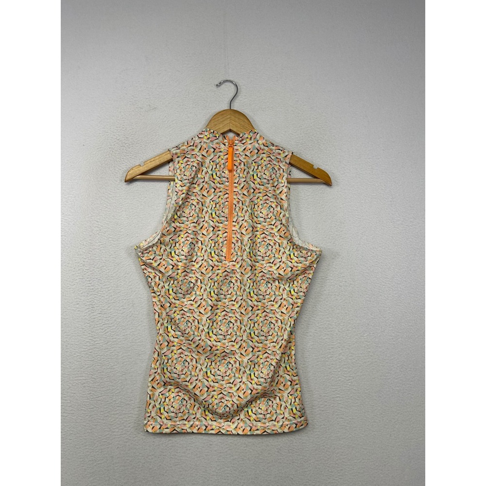 Geometric Retro J.Crew Women S Multicolor Sleeveless Mock Neck Rash Guard Top - Picture 2 of 9